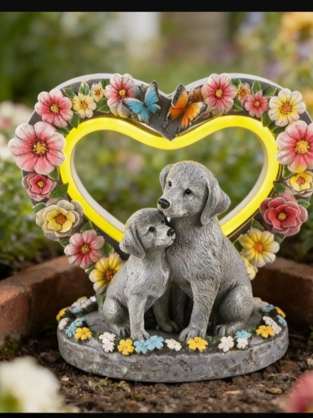 Solar Dog Garden Statue Light Heart Flowers Puppy Outdoor Memorial Decor NEW - Picture 7 of 7